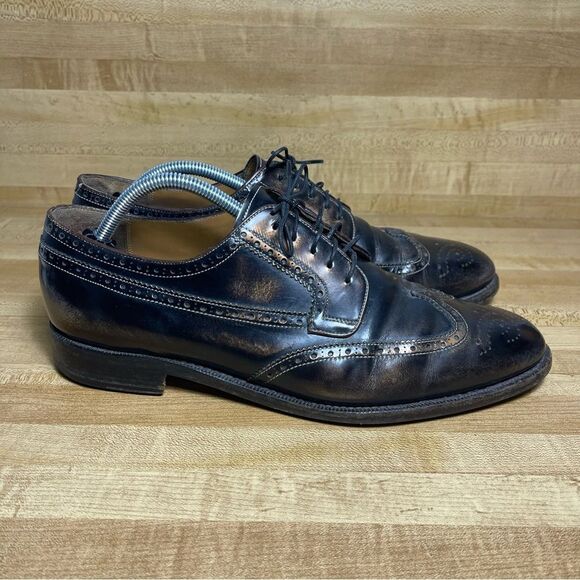 Ferragamo TRAMEZZA Lawson Men's 10 D Bronze Dress Wingtip Brogue Welted Oxford. - Picture 1 of 9